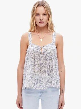 XIRENA Kyra Floral Tie Front Adjustable Straps Tank Top White Blossom Small